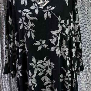 Lane Bryant Black and Gray Leaf Print Blouse